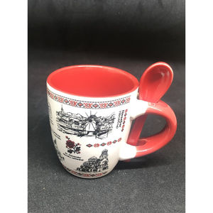 Bulgaria Ceramic Espresso Cup With Spoon Souvenir From Bulgaria Red Black